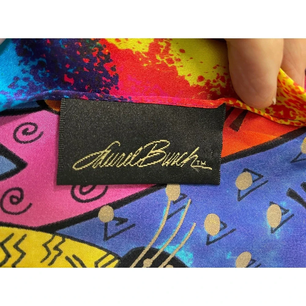 Laurel Burch Silk Scarf Multi Color Cat‎ Art Print Long Rectangle 2015